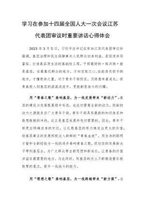 普通党员学习在参加十四届全国人大一次会议江苏代表团审议时重要讲话精神心得体会研讨发言范文【3篇】.docx