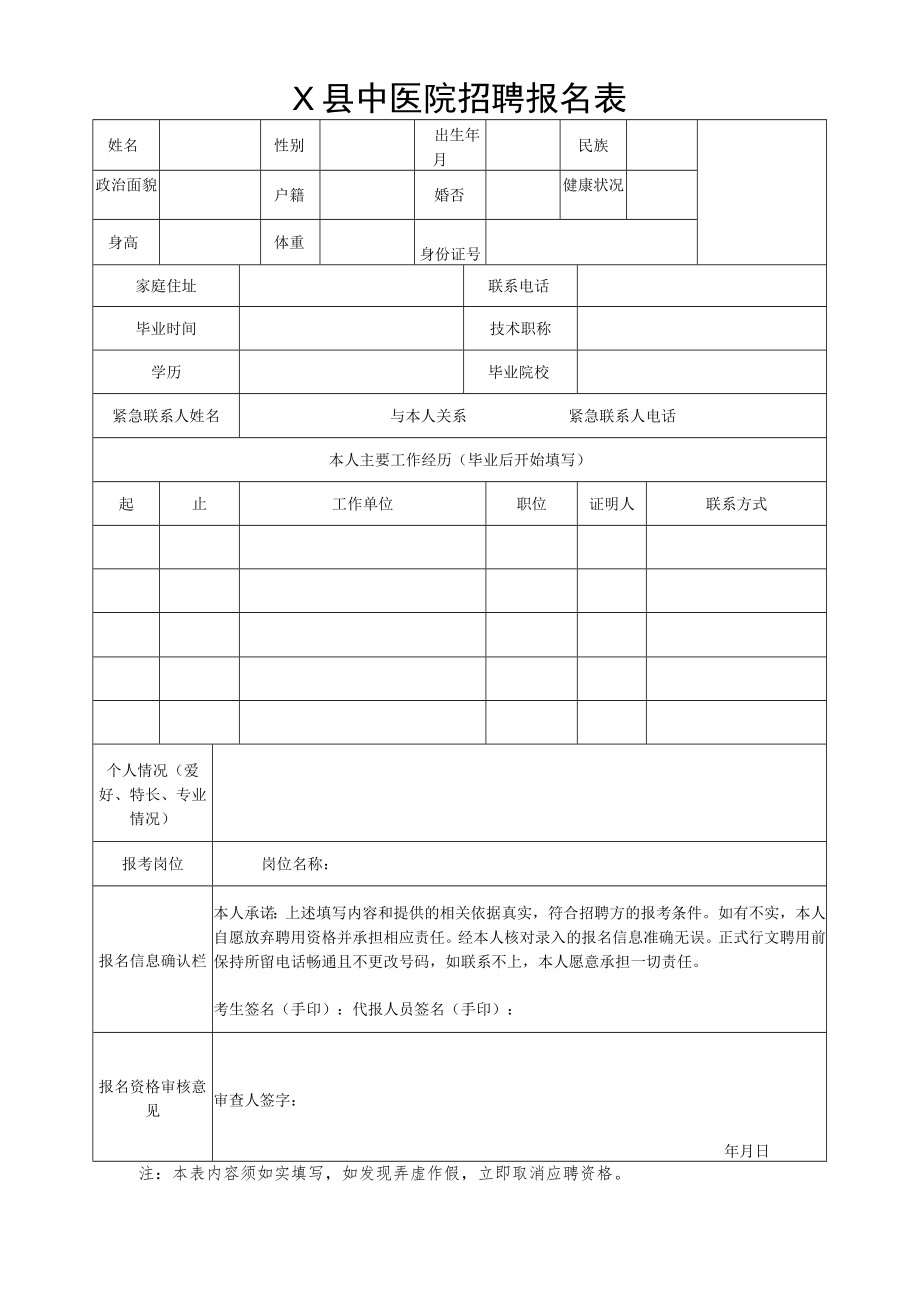 X县中医院招聘报名表.docx_第1页