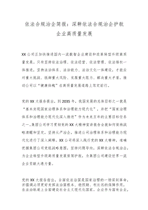 依法合规治企简报：深耕依法合规治企护航企业高质量发展.docx
