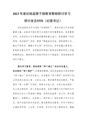 2023年度纪检监察干部教育整顿研讨学习研讨发言材料（纪委书记）.docx