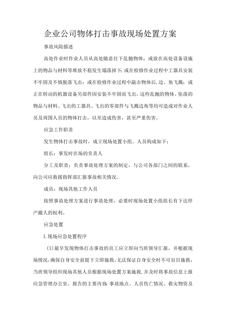 企业公司物体打击事故现场处置方案.docx_第1页
