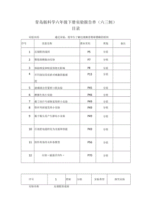 青岛版科学六年级下册实验报告单（六三制）.docx