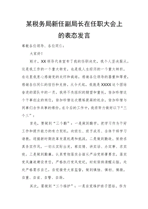 某税务局新任副局长在任职大会上的表态发言.docx