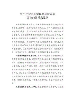 中小民营企业实现高质量发展面临的困难及建议.docx