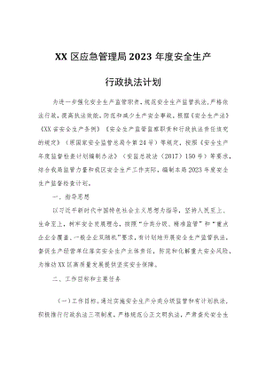 XX区应急管理局2023年度安全生产行政执法计划.docx