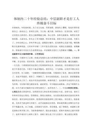体制内二十年经验总结：中层副职才是打工人终极奋斗目标.docx