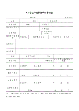 XX学院外聘教师聘任申请表.docx