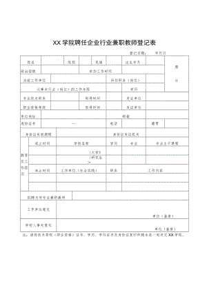 XX学院聘任企业行业兼职教师登记表.docx