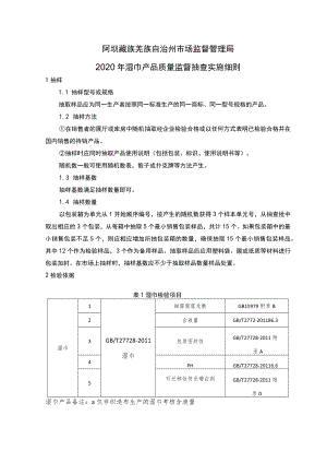 阿坝藏族羌族自治州市场监督管理局2020年湿巾产品质量监督抽查实施细则.docx
