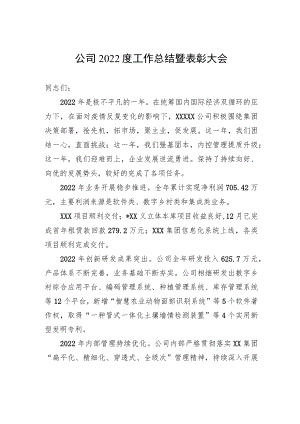 公司2022度工作总结暨表彰大会.docx