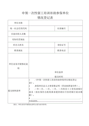 申领一次性留工培训补助参保单位情况登记表.docx