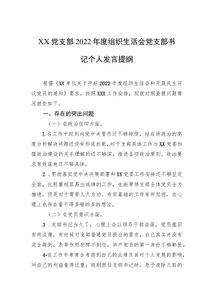 党支部2022年度组织生活会党支部书记个人发言提纲.docx