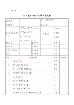 企业技术中心入库培育申报表.docx