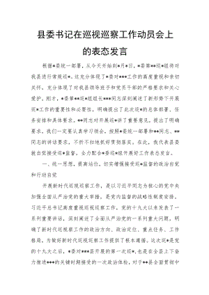 县委书记在巡视巡察工作动员会上的表态发言.docx