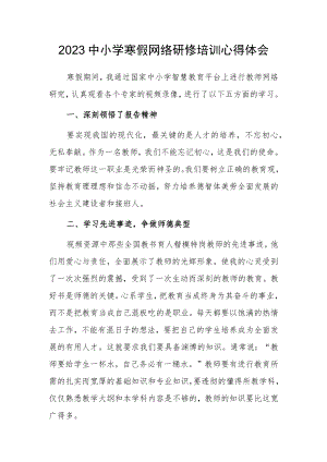 2023年某某中小学教师寒假网络研修培训专题心得体会范例（共3篇）.docx