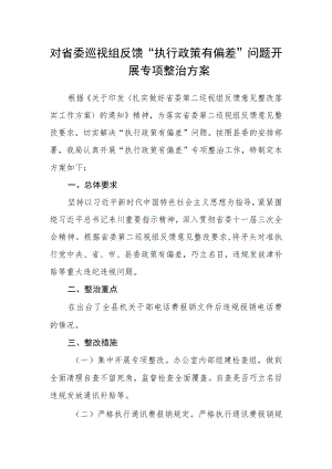 对省委巡视组反馈“执行政策有偏差”问题开展专项整治方案.docx