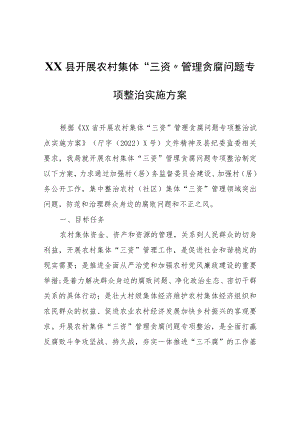 XX县开展农村集体“三资”管理贪腐问题专项整治实施方案.docx