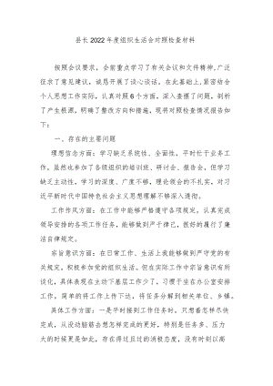 县长2022年度组织生活会对照检查材料.docx