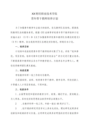 XX财经职业技术学院青年骨干教师培养计划.docx