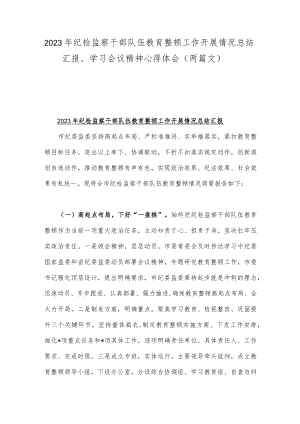 2023年纪检监察干部队伍教育整顿工作开展情况总结汇报、学习会议精神心得体会（两篇文）.docx