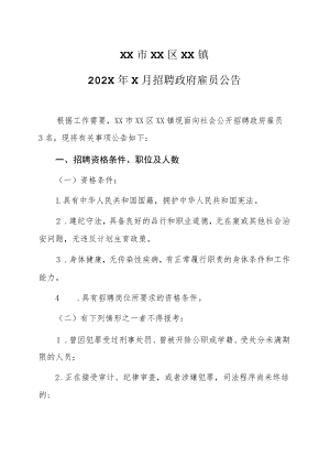 XX市XX区XX镇202X年X月招聘政府雇员公告.docx