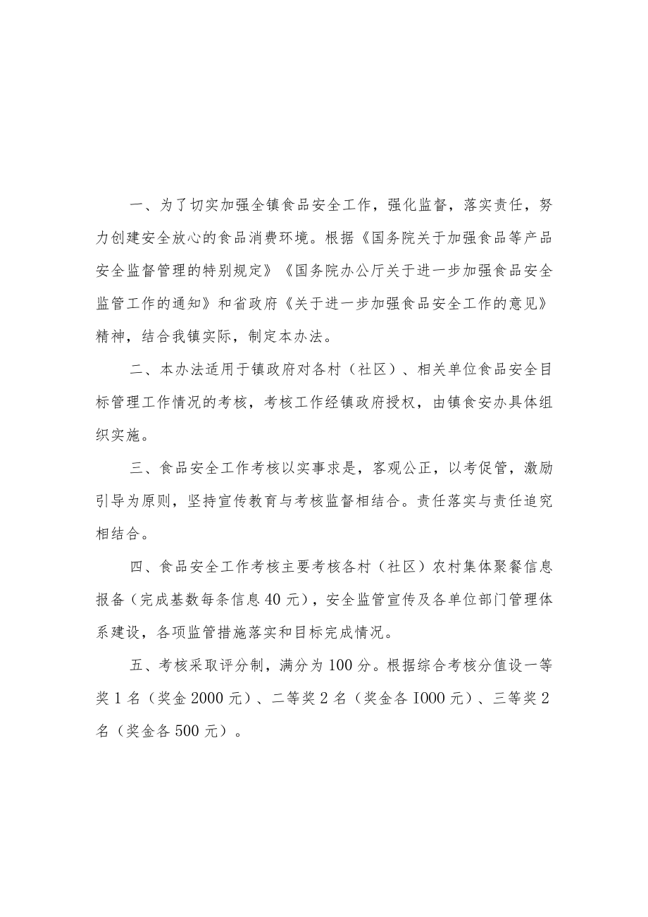 XX镇2022年食品安全工作目标考核办法.docx_第1页