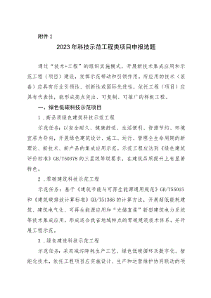 2023年科技示范工程类项目申报选题.docx