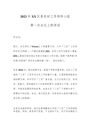 2023年XX区委农村工作领导小组第一次会议上的讲话.docx