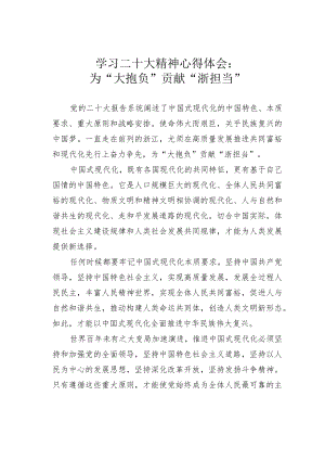 学习二十大精神心得体会：为“大抱负”贡献“浙担当”.docx
