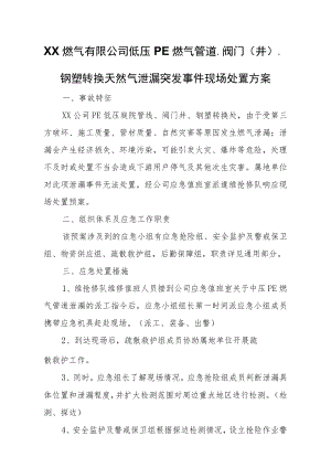 燃气有限公司低压PE燃气管道、阀门（井）、钢塑转换天然气泄漏突发事件现场处置方案.docx