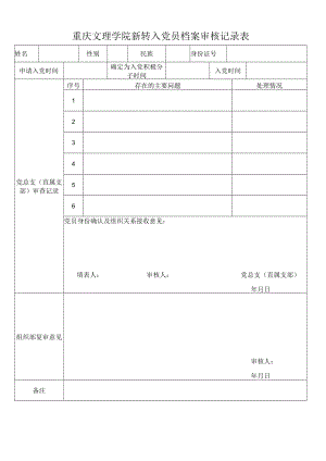 重庆文理学院新转入党员档案审核记录表.docx