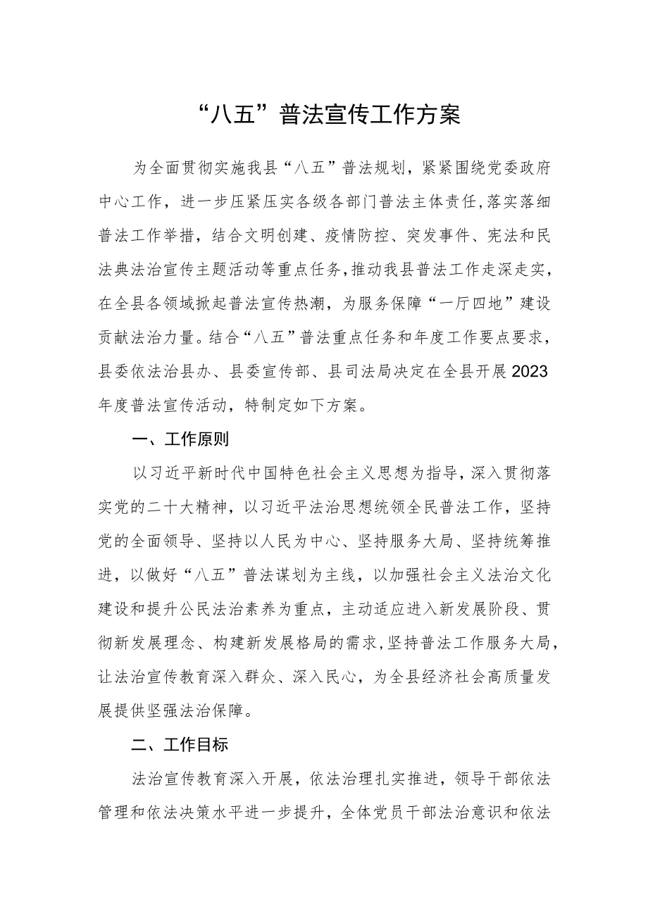 “八五”普法宣传工作方案.docx_第1页