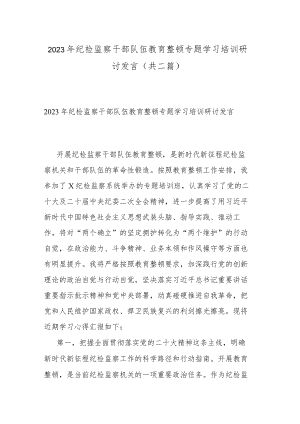 2023年纪检监察干部队伍教育整顿专题学习培训研讨发言(共二篇).docx