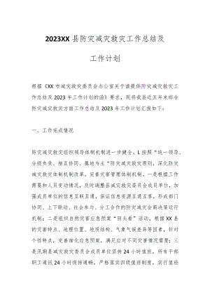 2023XX县防灾减灾救灾工作总结及工作计划.docx