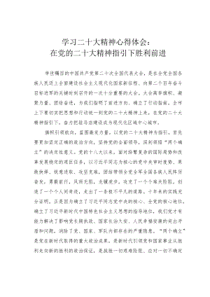 学习二十大精神心得体会：在党的二十大精神指引下胜利前进.docx