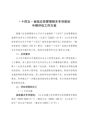 “十四五”省级应急管理相关专项规划中期评估工作方案.docx
