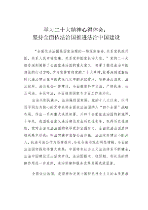 学习二十大精神心得体会：坚持全面依法治国推进法治中国建设.docx