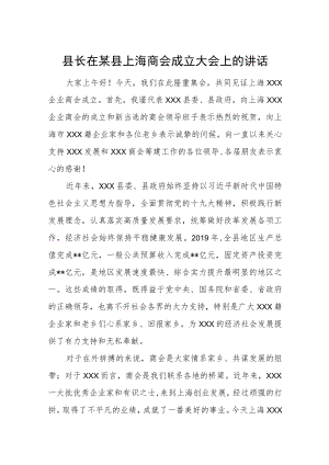 县长在某县上海商会成立大会上的讲话.docx