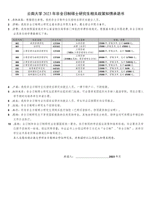 云南大学2023年非全日制硕士研究生相关政策知情承诺书.docx