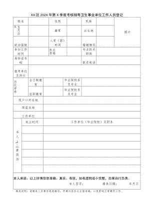 XX区202X年第X季度考核招聘卫生事业单位工作人员登记表.docx