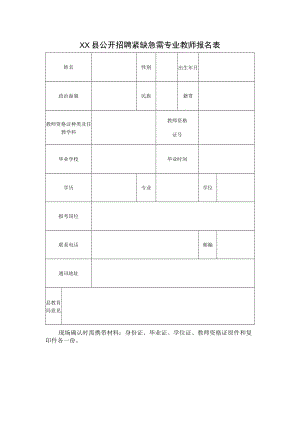 XX县公开招聘紧缺急需专业教师报名表.docx