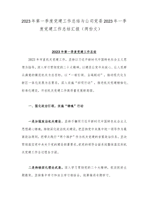 2023年第一季度党建工作总结与公司党委2023年一季度党建工作总结汇报（两份文）.docx