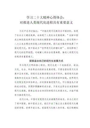 学习二十大精神心得体会：对推进人类现代化进程具有重要意义.docx