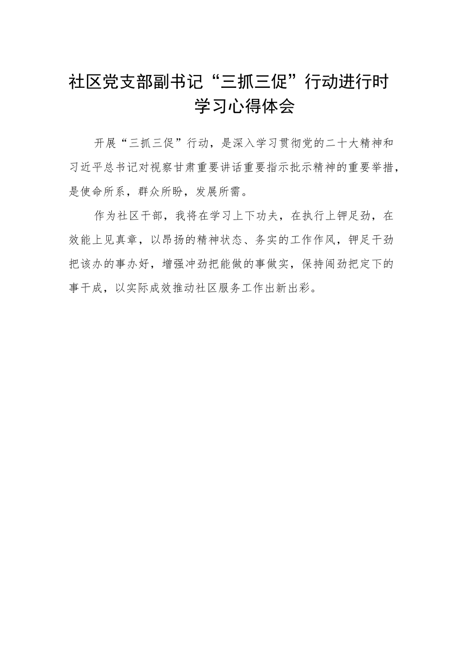 社区党支部副书记“三抓三促”行动进行时学习心得体会.docx_第1页