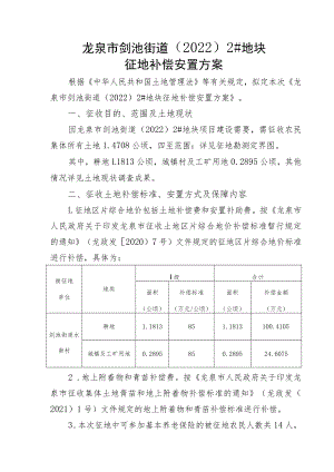 龙泉市剑池街道20222#地块征地补偿安置方案.docx