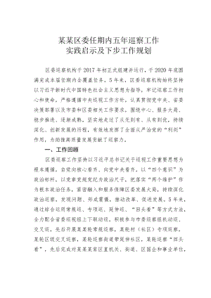 某某区委任期内五年巡察工作实践启示及下步工作规划.docx