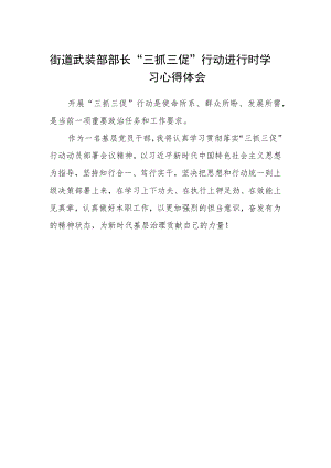 街道武装部部长“三抓三促”行动进行时学习心得体会.docx