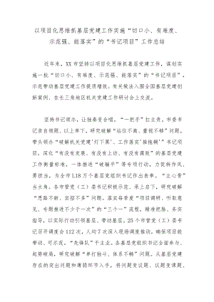 以项目化思维抓基层党建工作实施“切口小、有难度、示范强、能落实”的“书记项目”工作总结.docx