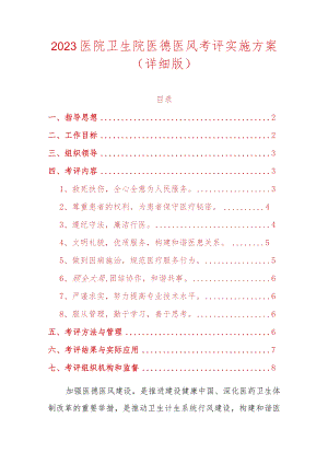 2023医院卫生院医德医风考评实施方案（详细版）.docx