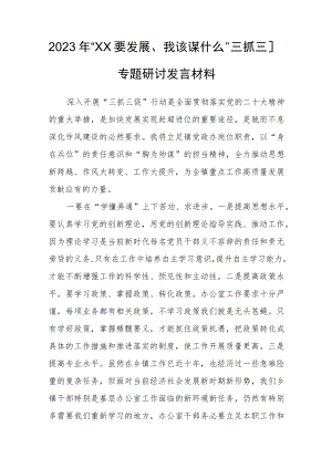 2023年“XX要发展、我该谋什么”三抓三促专题研讨发言.docx